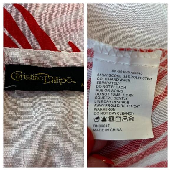 Christine Phillipe New Swim Coverup Tie Front White Red Palm Women’s Size Medium - Picture 13 of 14